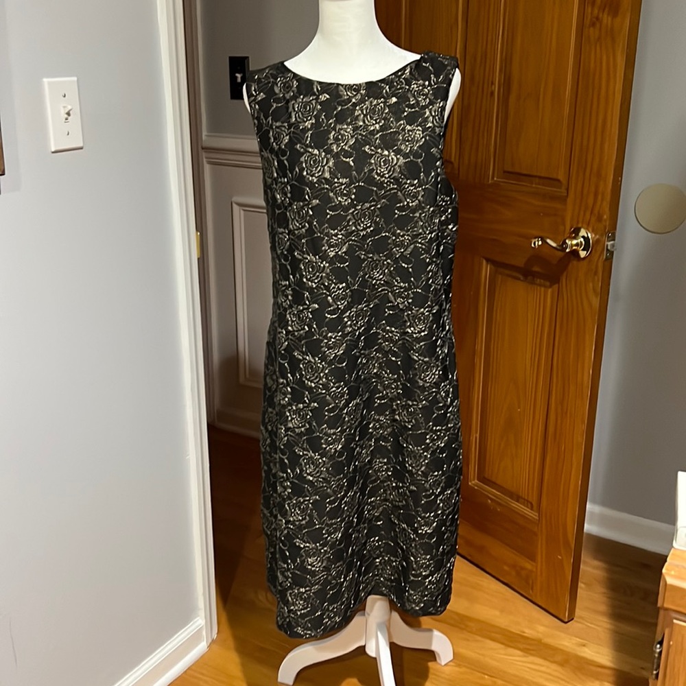 NWT Donna Ricco New York A-Line Black Gold Floral Dress